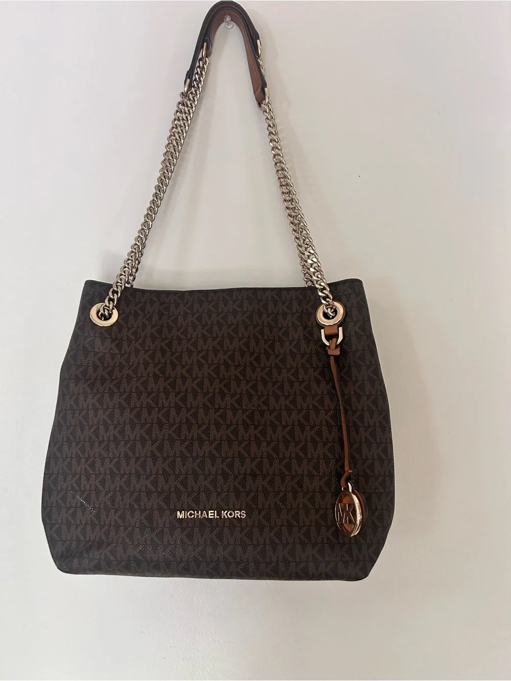 Michael Kors Dark Brown MK Logo Chain-Handle Shoulder Bag